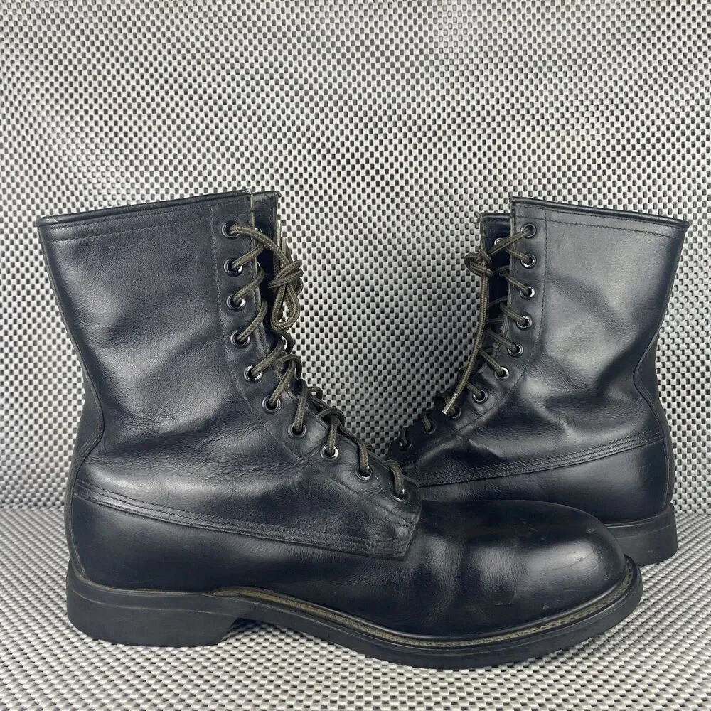 Vintage 1992 Wolverine Military Combat Boots Mens 9 R Black Leather Steel Toe